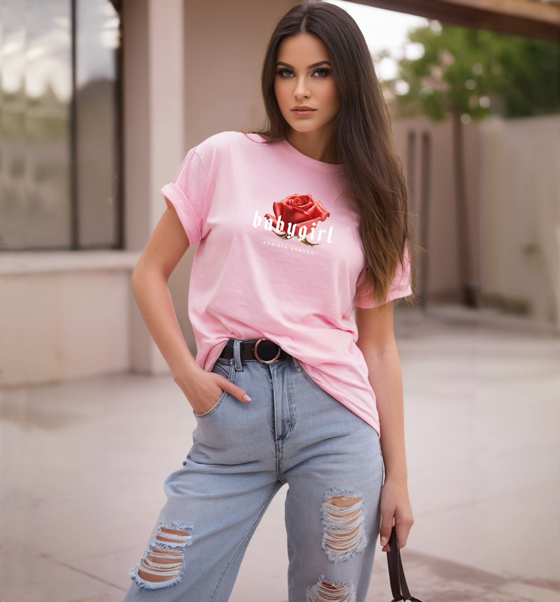 Różowy bawełniany t-shirt Babygirl Kobieta Kobusa - limitowana