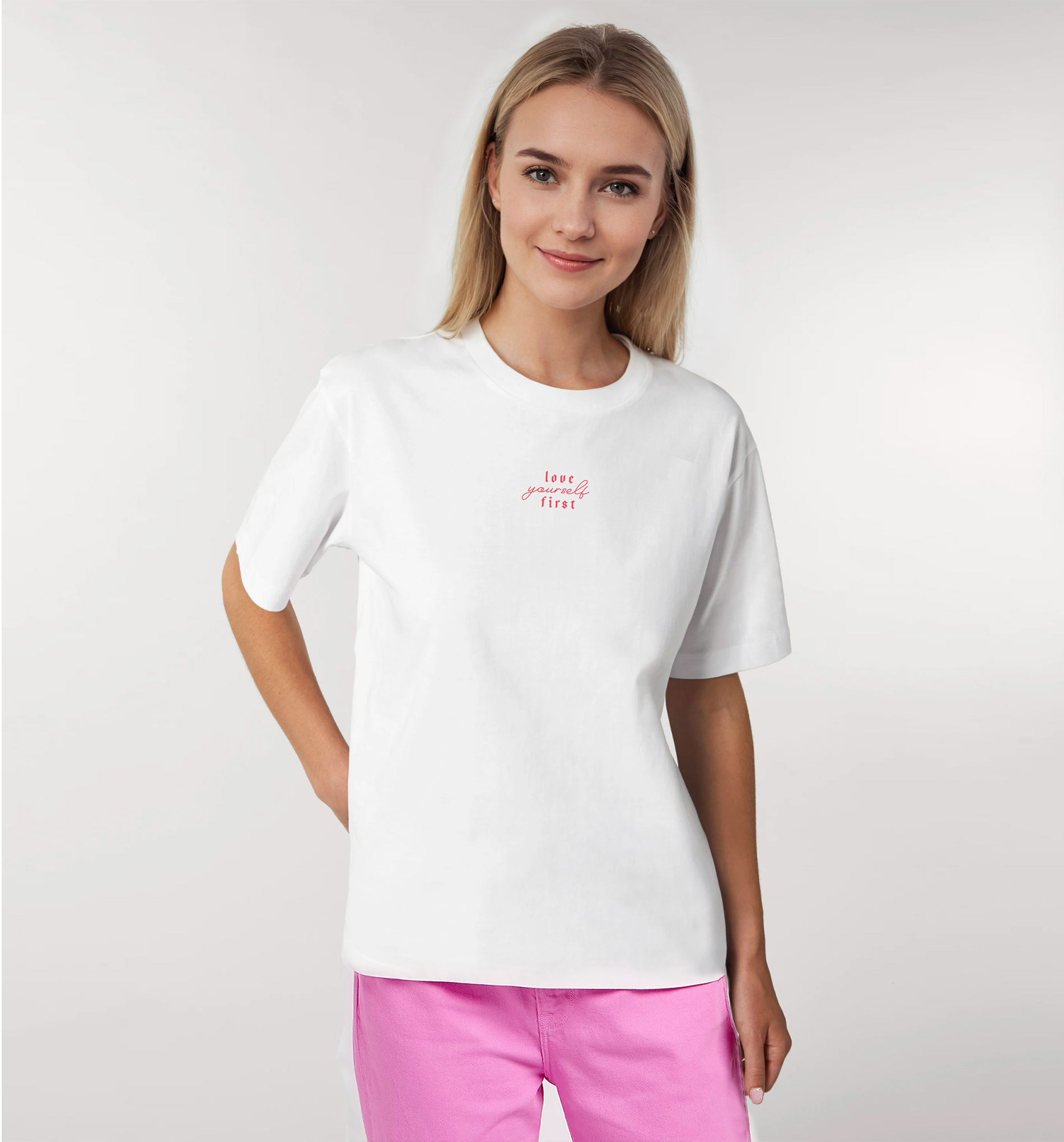 Biały bawełniany t-shirt Love yourself first